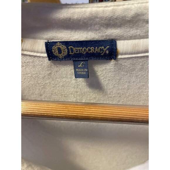 Democracy White Three Quarter Blouson Sleeve Wide V Neck Top SZ Large - Picture 6 of 7